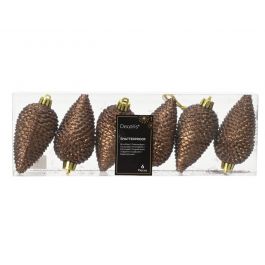 6 BROWN PLASTIC PINE CONES 8 CM