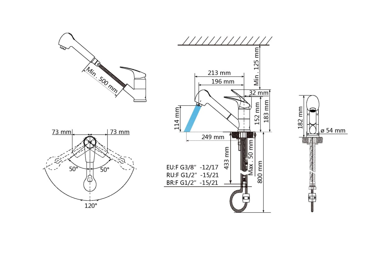 JOEL MIXER LOW SPOUT WITH HAND SHOWER MATT WHITE