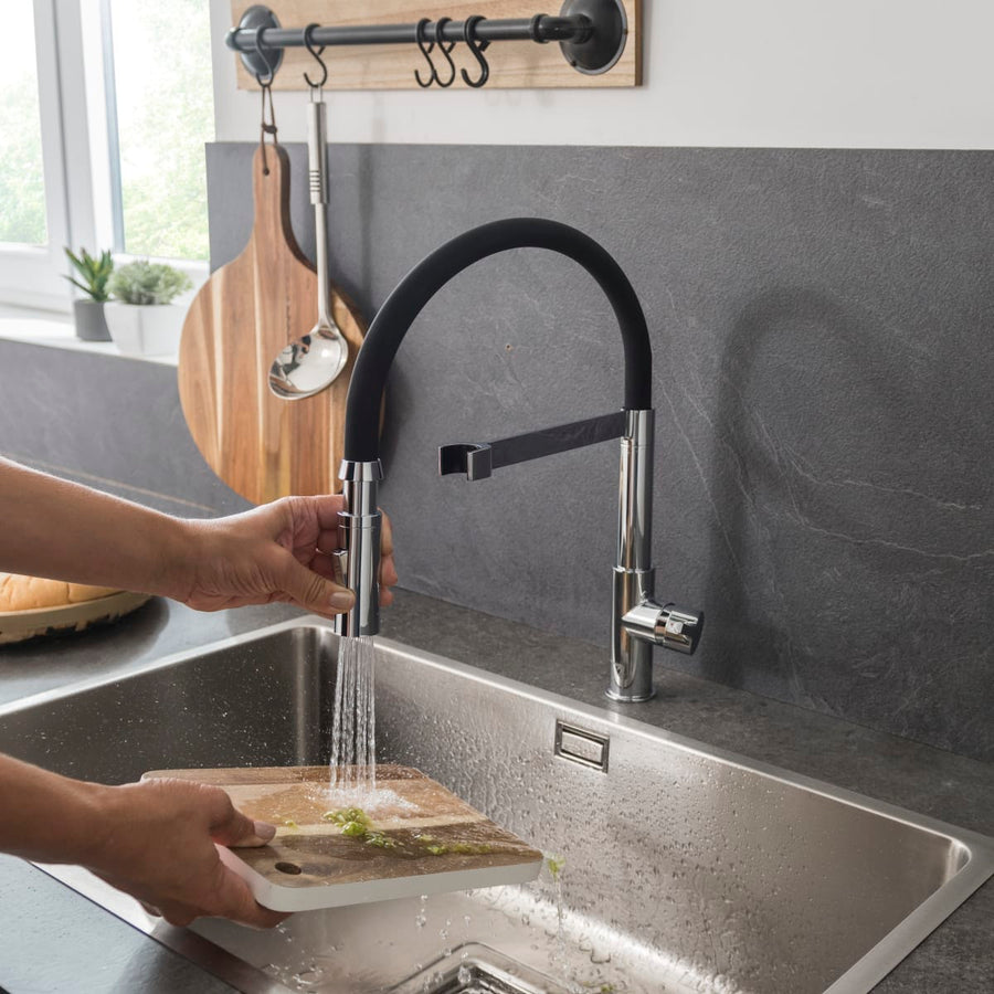 Bricocenter HOLLY MIXER HIGH SPOUT FLEXIBLE SPOUT CHROME/BLACK