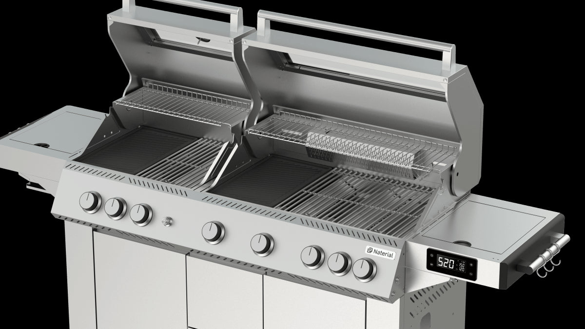 BARBECUE PREMIUM A GAS NATERIAL UPSILON 6+2 FUOCHI FULL INOX