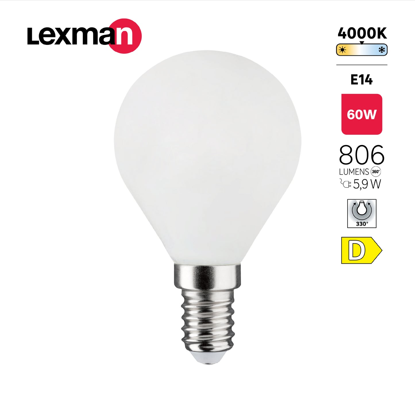 LED BULB E14=60W FROSTED SPHERE NATURAL LIGHT