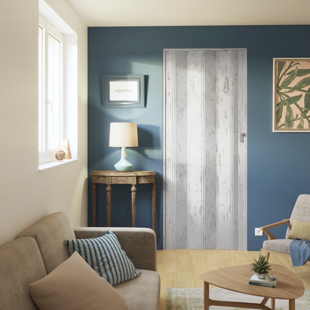Bricocenter FREYA WHITE OAK PVC FOLDING DOOR 85X214CM WITH KEY