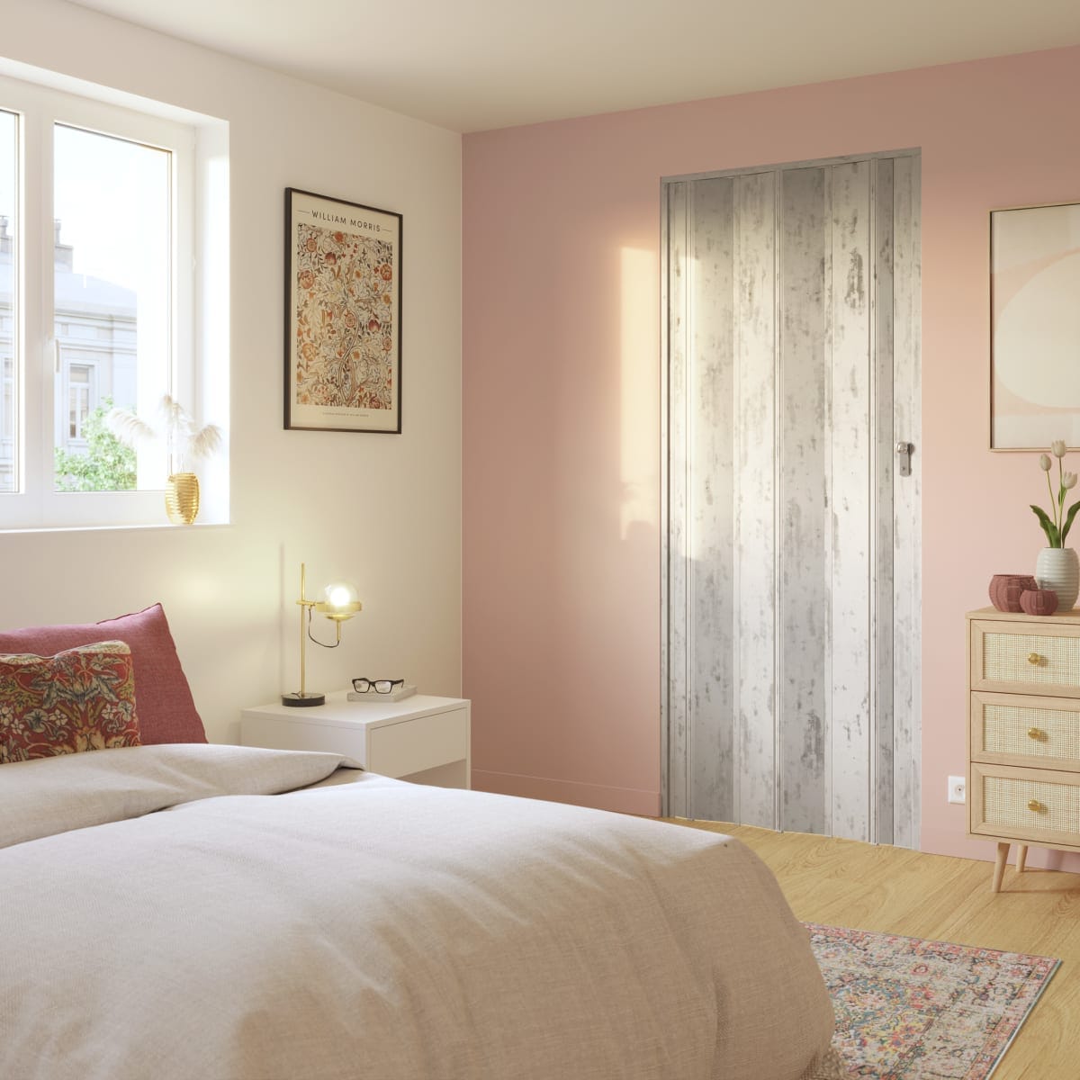 Bricocenter FREYA WHITE OAK PVC FOLDING DOOR 85X214CM WITH KEY