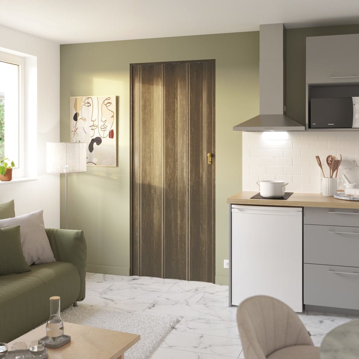 Bricocenter WALNUT PVC DARIA FOLDING DOOR 85X214CM KEY LOCK