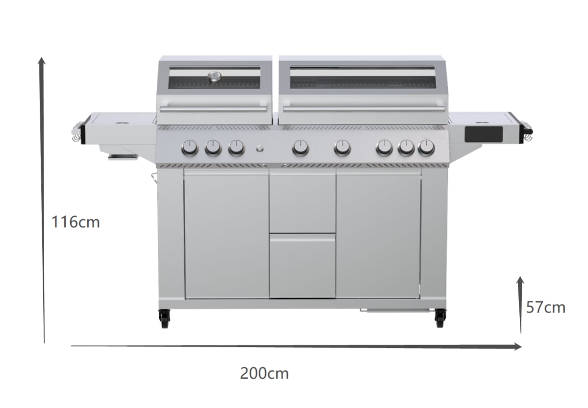 BARBECUE PREMIUM A GAS NATERIAL UPSILON 6+2 FUOCHI FULL INOX