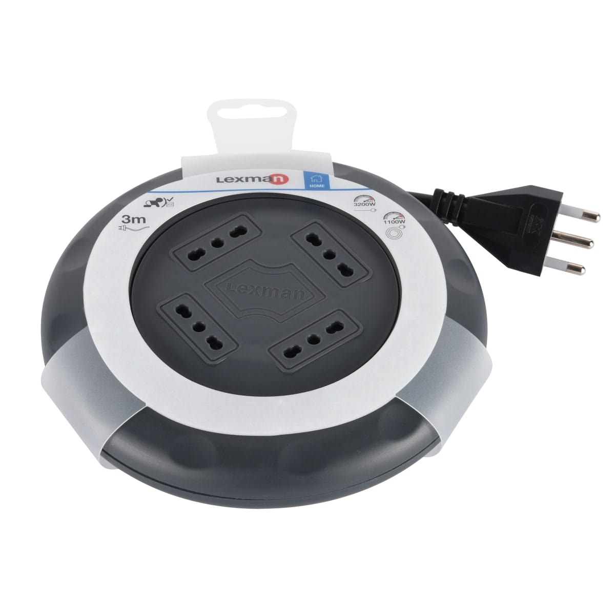 Bricocenter FLAT CABLE REEL H05VV-F 3G1 3 MT PLUG 16A 4 SOCKETS 10/16A THERMAL CIRCUIT BREAKER