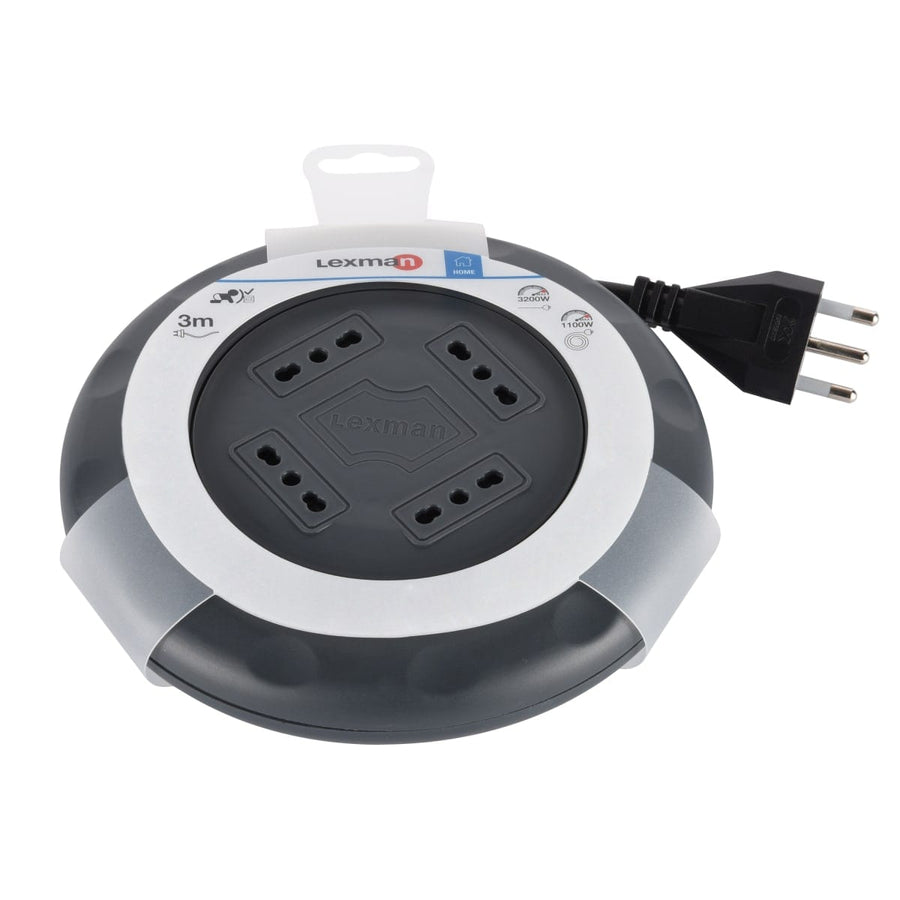 Bricocenter FLAT CABLE REEL H05VV-F 3G1 3 MT PLUG 16A 4 SOCKETS 10/16A THERMAL CIRCUIT BREAKER