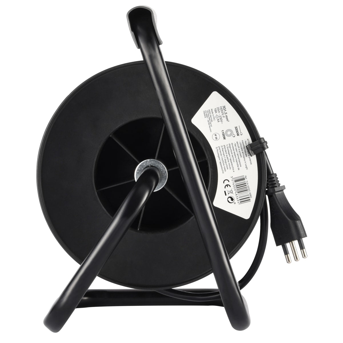 CABLE REEL 25 M CABLE H05VV-F 3G1,5 PLUG 16A 4 UNIVERSAL SOCKETS WITH THERMAL CIRCUIT BREAKER