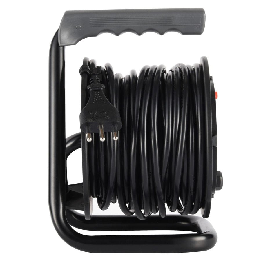 Bricocenter 15MT CABLE REEL 16A PLUG 4 UNIVERSAL SOCKETS WITH THERMAL CIRCUIT BREAKER BLACK