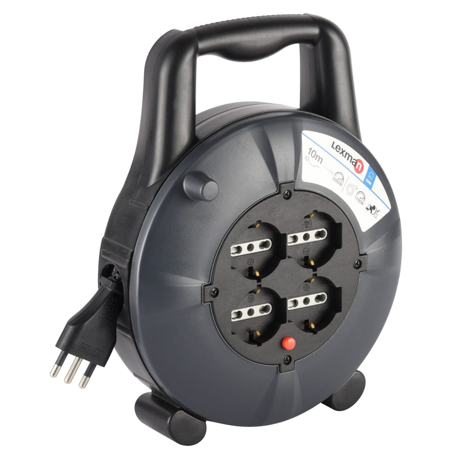 Bricocenter CABLE REEL 10MT PLUG 16A 4 UNIVERSAL SOCKETS WITH THERMAL CIRCUIT BREAKER