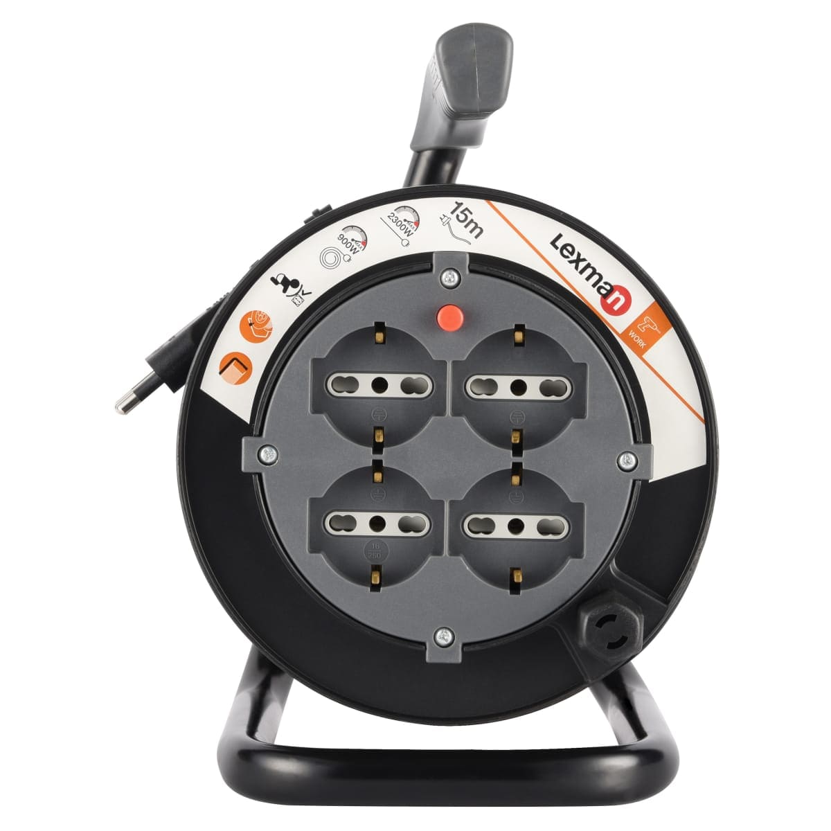 Bricocenter 15MT CABLE REEL 16A PLUG 4 UNIVERSAL SOCKETS WITH THERMAL CIRCUIT BREAKER BLACK