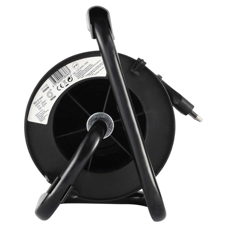 Bricocenter 15MT CABLE REEL 16A PLUG 4 UNIVERSAL SOCKETS WITH THERMAL CIRCUIT BREAKER BLACK