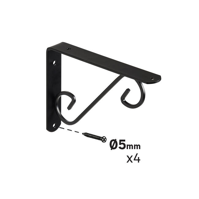 Curved shelf bracket, 14 x 19 cm, black