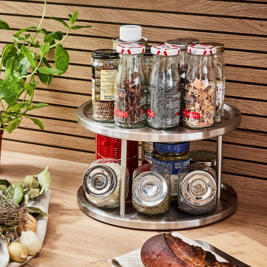 Rotating unit with 2 adjustable shelves