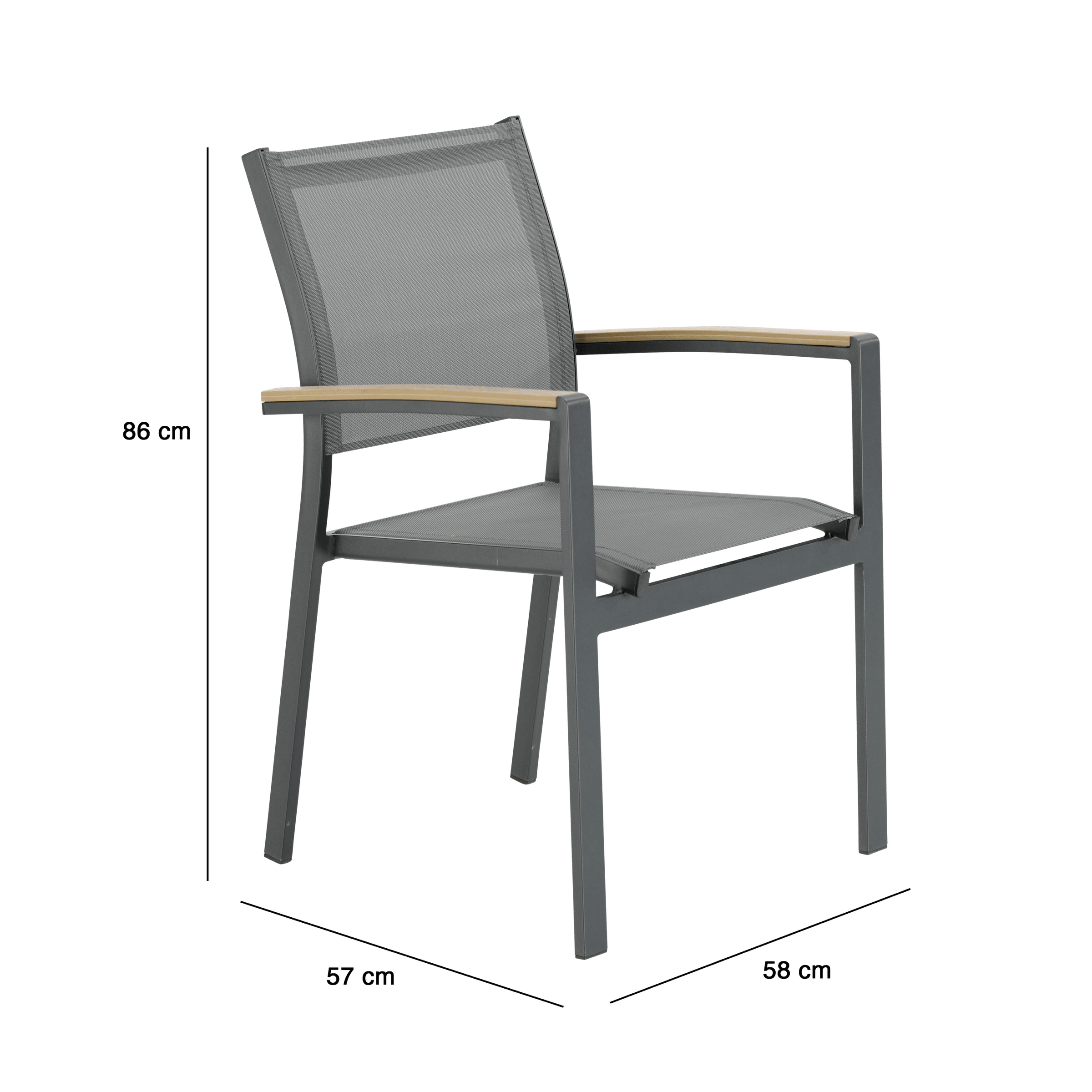 CLARA STACKABLE ALUMINIUM CHAIR WITH WOODEN ARMRESTS 57X58X86CM NATERIAL