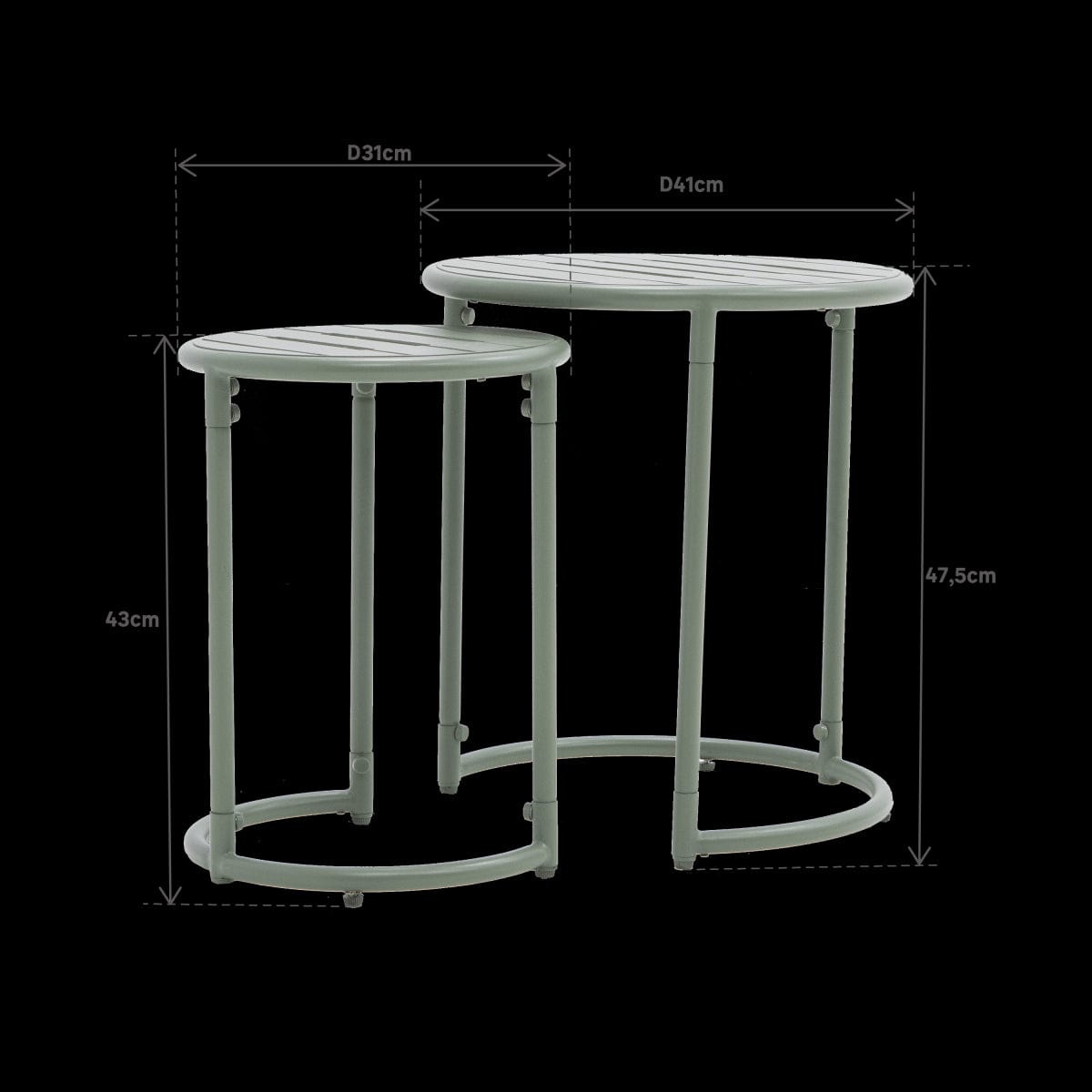 Bricocenter SET DI 2 TAVOLINI BASSI CAFE II GIGOGNE ACCIAIO D41H46 D31H41 VERDE