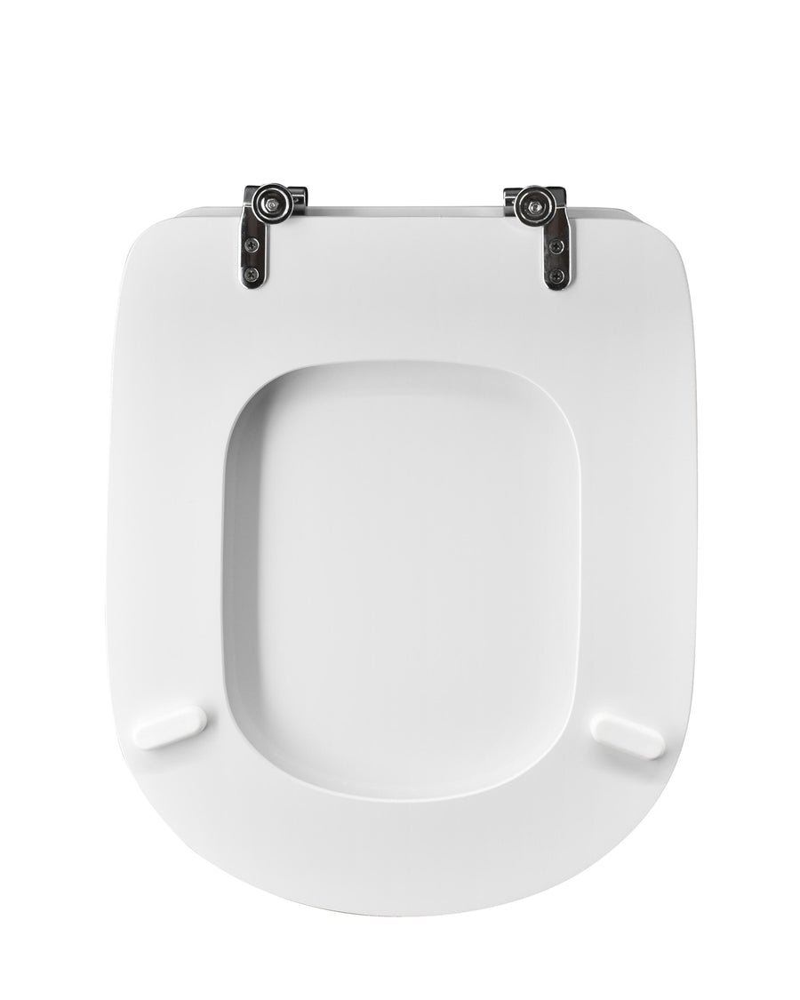Gemma 2 toilet seat cover, rectangular, white MDF, top-mounted, ceramic and metal