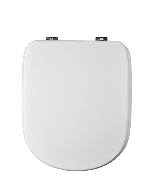 Gemma 2 toilet seat cover, rectangular, white MDF, top-mounted, ceramic and metal