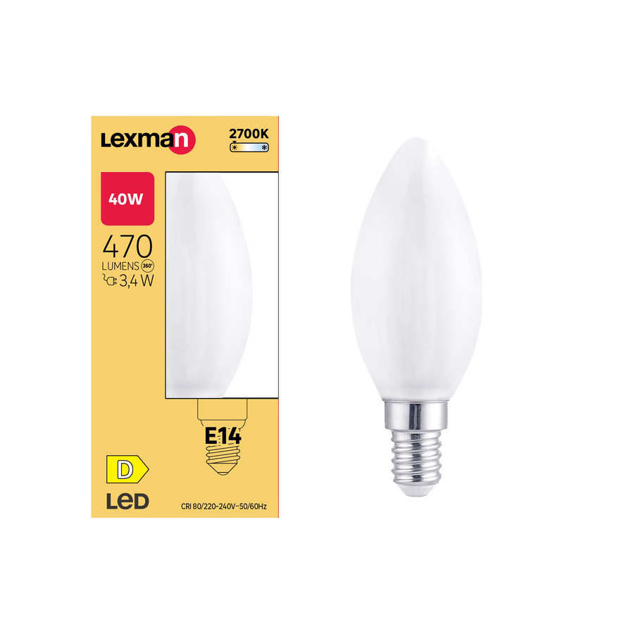 E14 LED bulb = 40W, frosted candle, warm light
