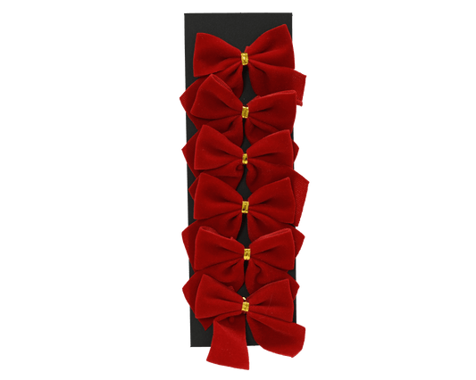 6 red flocked bows, 5.5 cm high