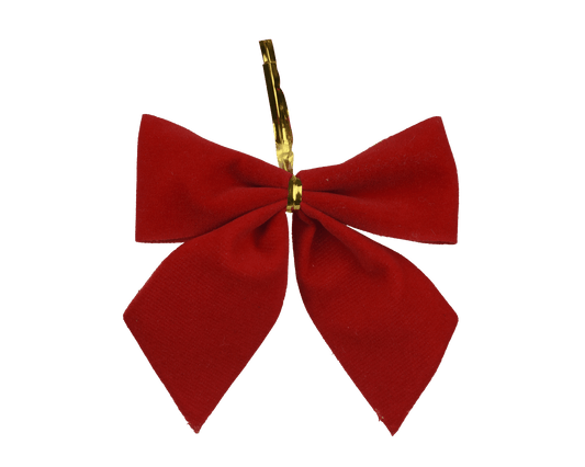 6 red flocked bows, 5.5 cm high