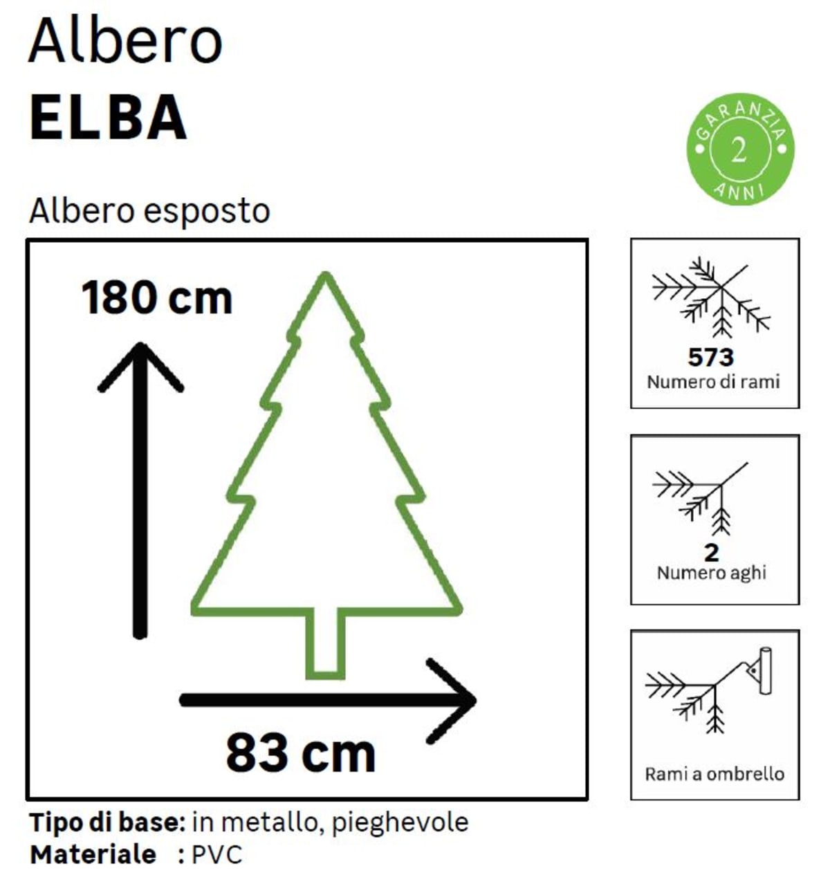 ELBA FIR MIXED PVC 180CM H. METAL BASE