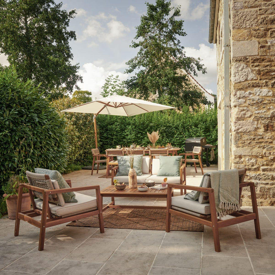 Bricocenter 2 SEATER NATERIAL OASIS FSC ACACIA AND ROPE SOFA WITH CUSHION