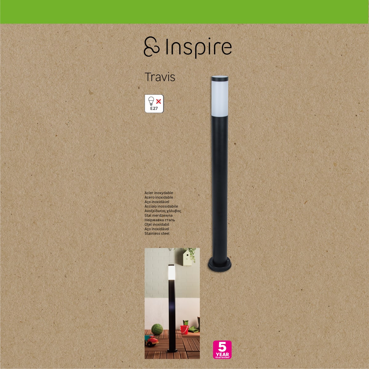 BLACK PLASTIC TRAVIS STREETLIGHT 100CM E27=40W IP44