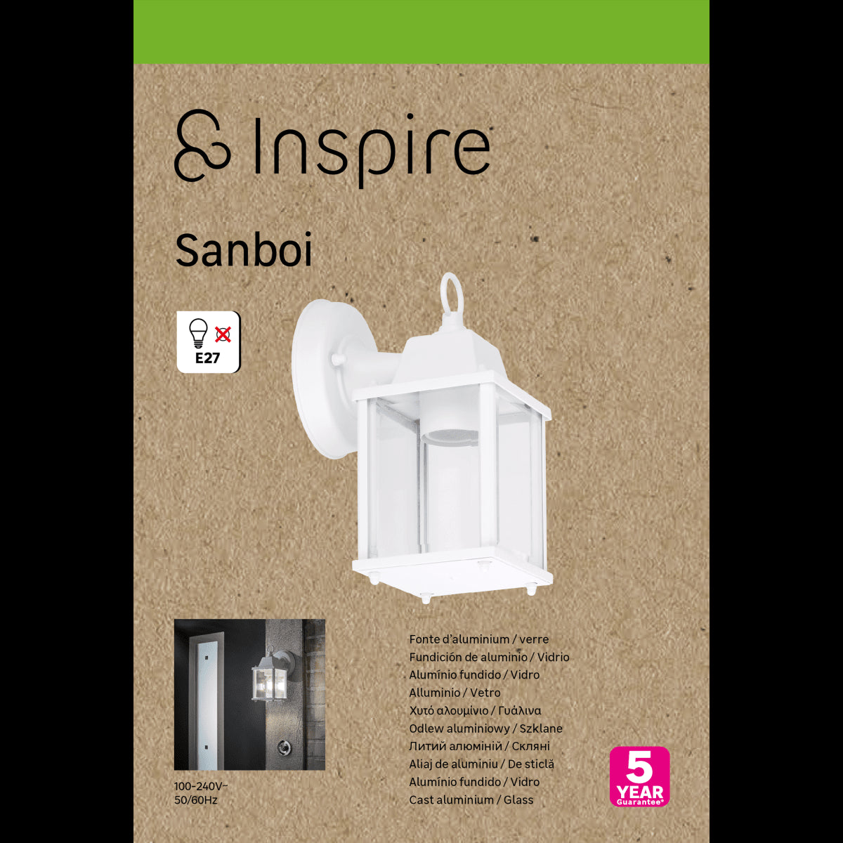 SANBOI ALUMINUM DESCENDING WALL SCONCE WHITE 15X11X22CM E27=40W IP44