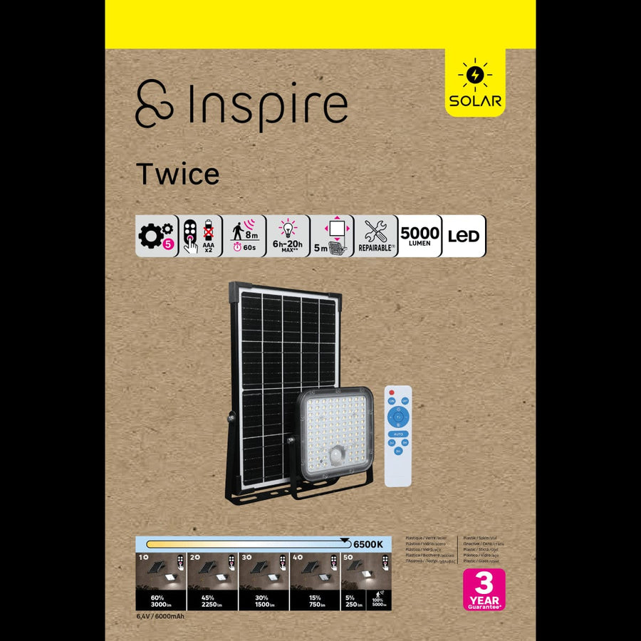 Bricocenter SOLAR PROJECTOR TWICE PLASTIC BLACK LED 30W COLD LIGHT WITH MOTION SENSOR IP65