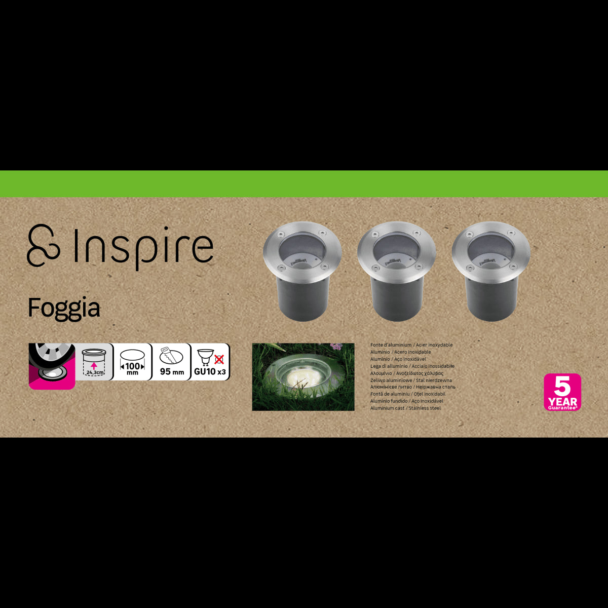 3 RECESSED SPOTLIGHTS FOGGIA ALUMINUM D10 CM GU10=15W IP65-67