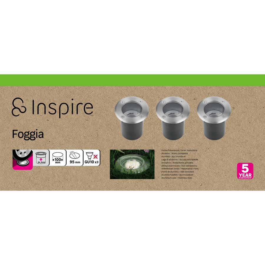 3 RECESSED SPOTLIGHTS FOGGIA ALUMINUM D10 CM GU10=15W IP65-67