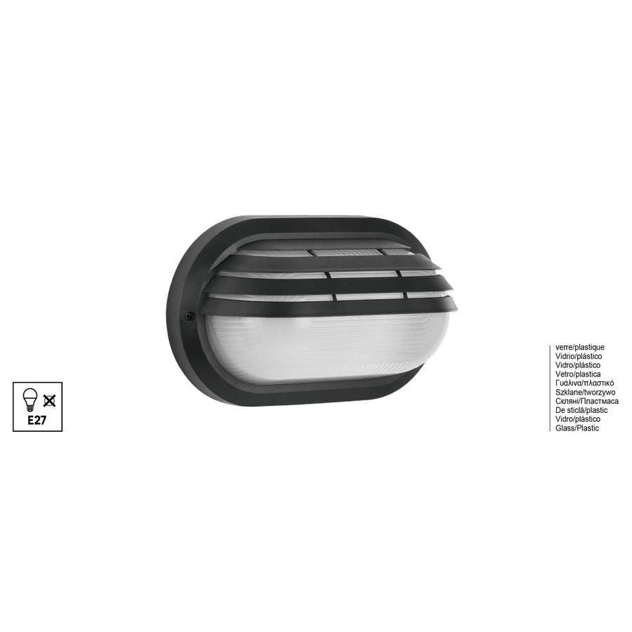 CESENA PLASTIC WALL SCONCE BLACK 27X12X15CM E27=60W IP54