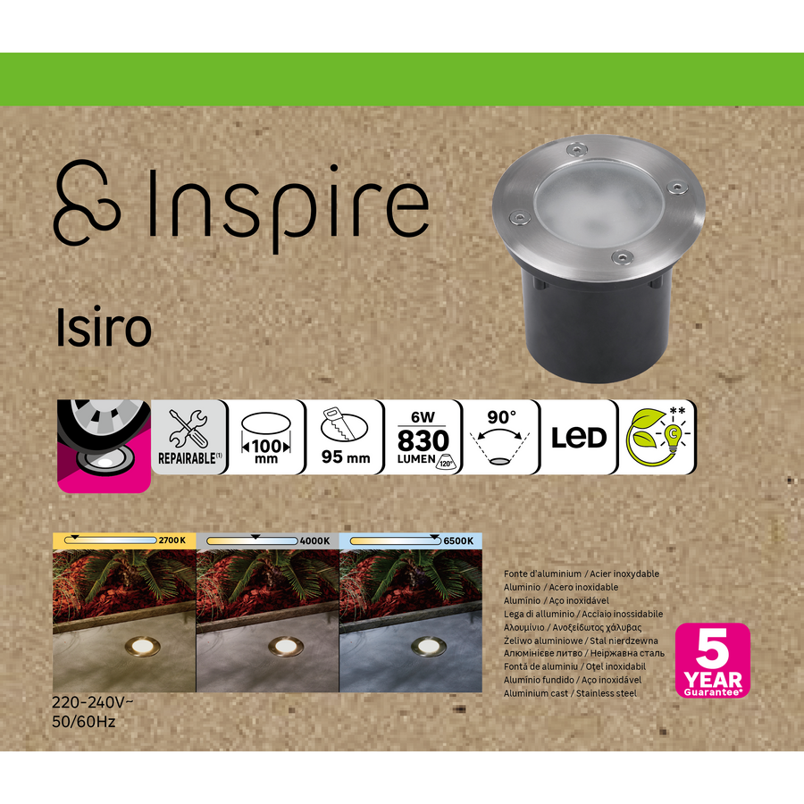 RECESSED SPOTLIGHT ISIRO ALLIMINIO D10 CM LED 830LM CCT IP65-67