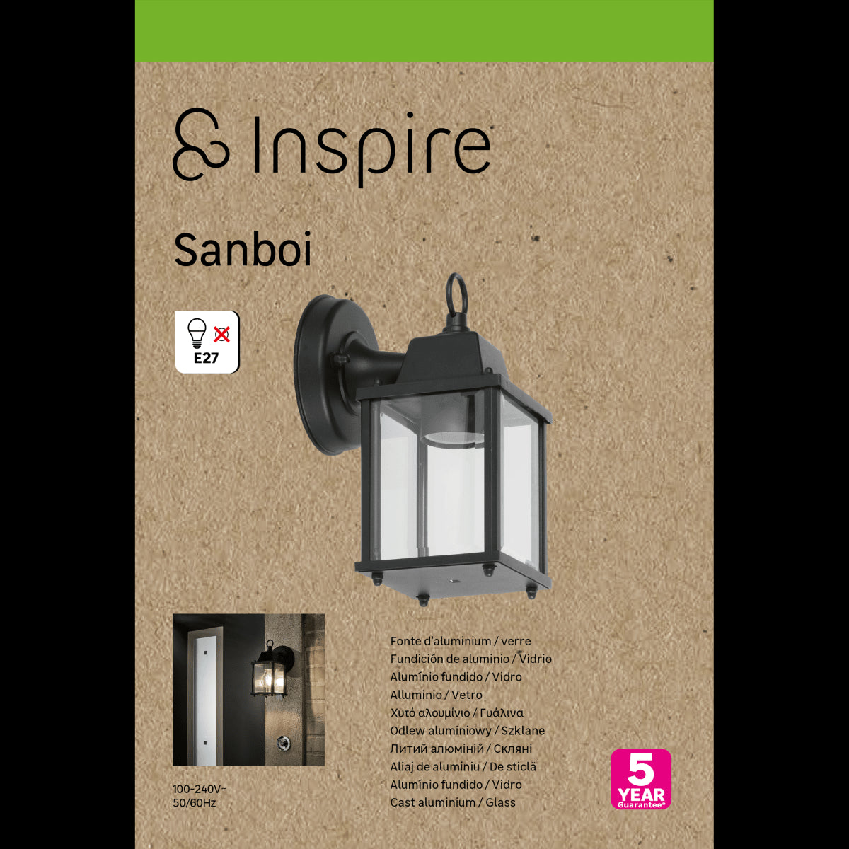 SANBOI ALUMINUM DESCENDING WALL SCONCE BLACK 15X11X22CM E27=40W IP44