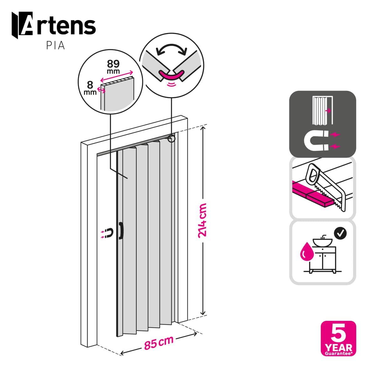 Bricocenter MATT WHITE PVC PIA FOLDING DOOR 85X214CM MAGNETIC LOCK