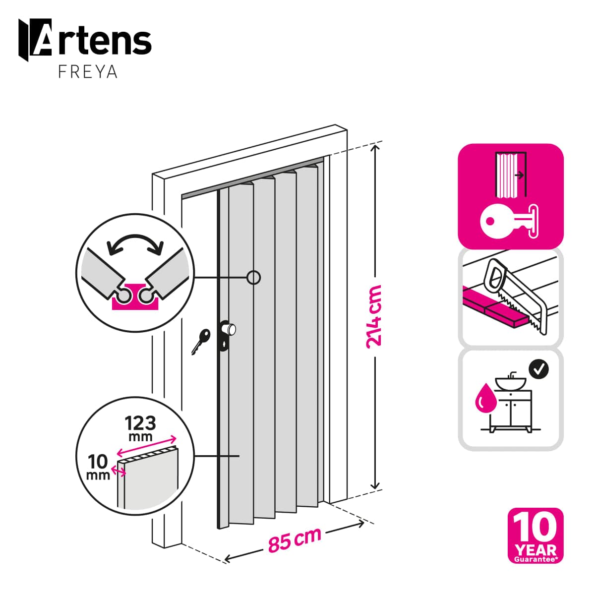Bricocenter FREYA WHITE OAK PVC FOLDING DOOR 85X214CM WITH KEY