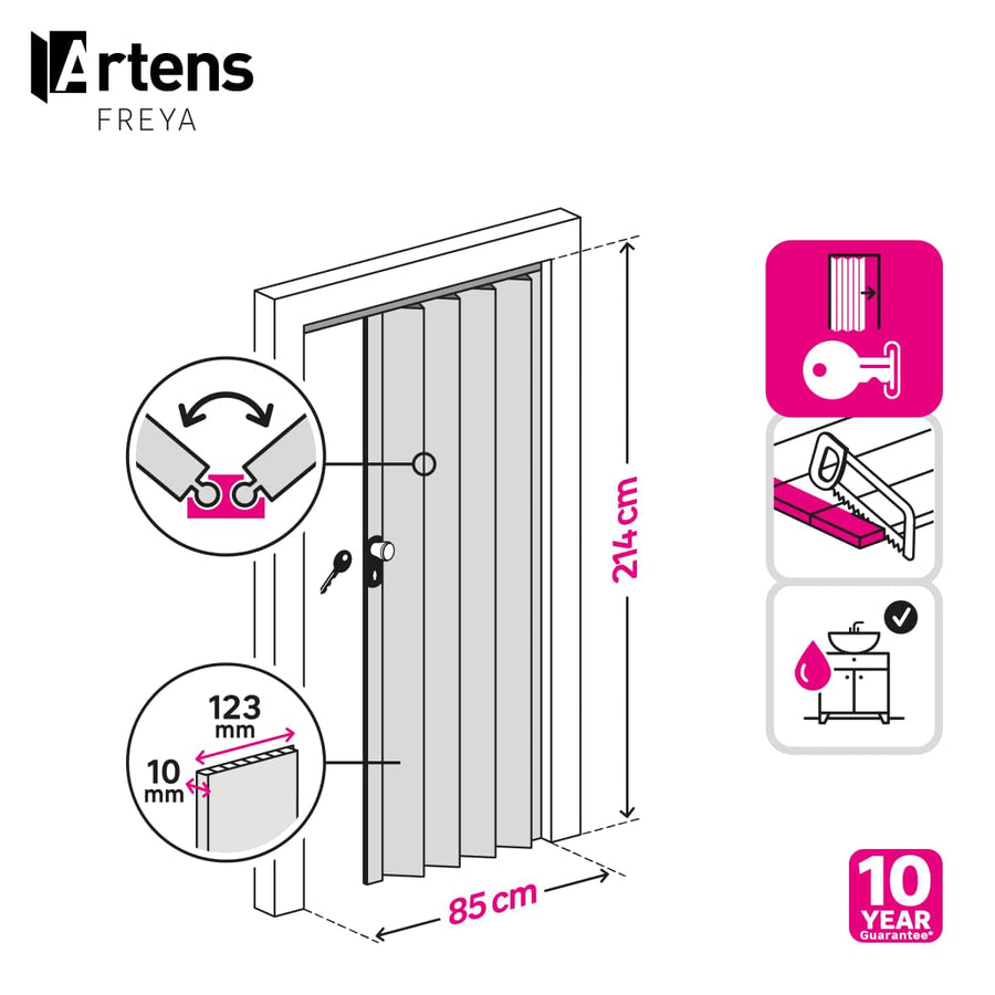 Bricocenter FREYA WHITE OAK PVC FOLDING DOOR 85X214CM WITH KEY