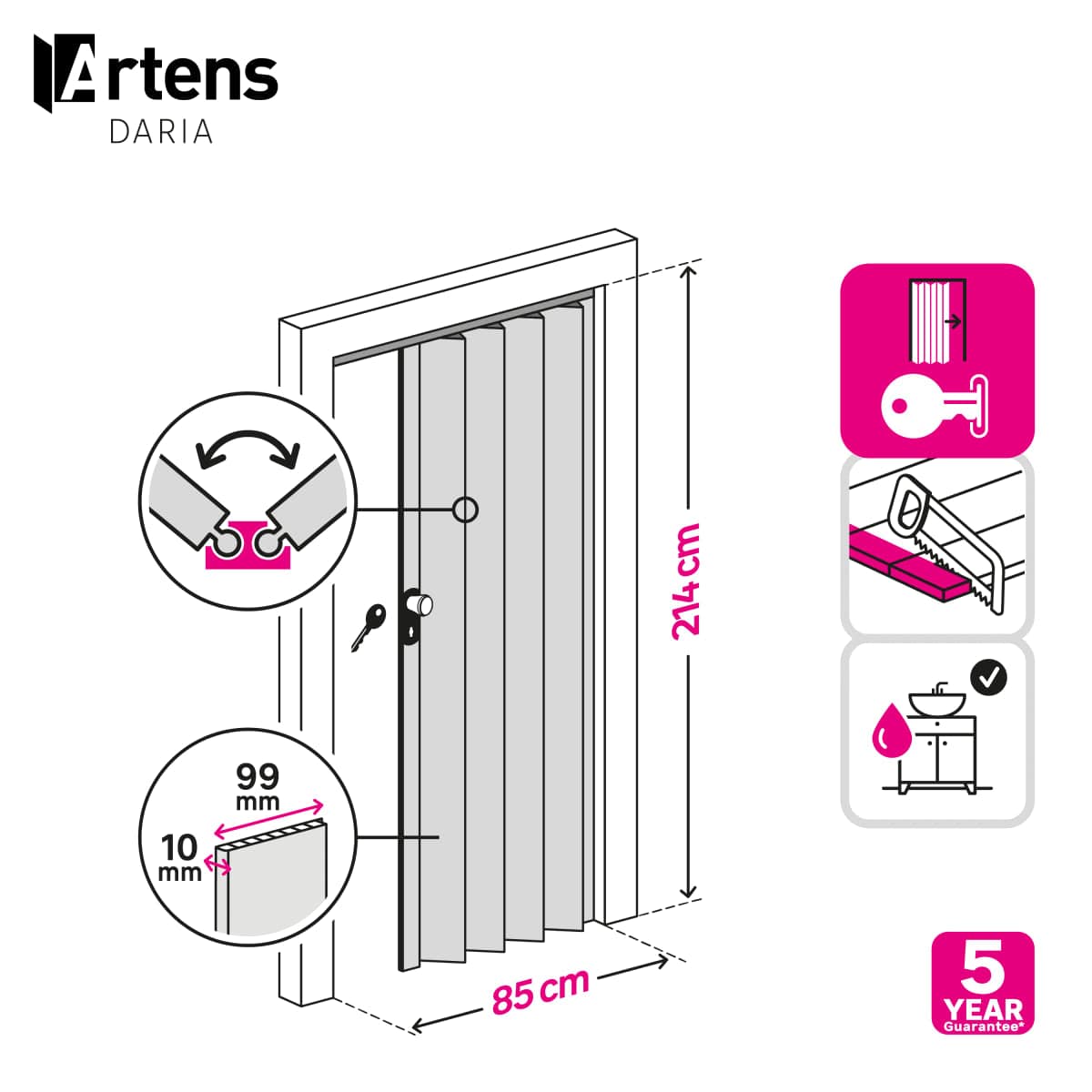 Bricocenter DARIA OPAQUE WHITE PVC FOLDING DOOR 85X214CM KEY LOCK