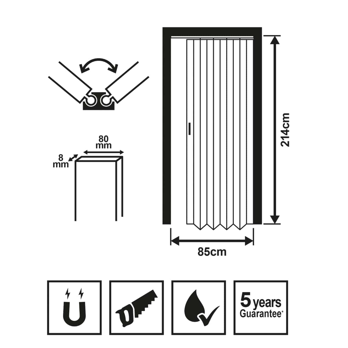 Bricocenter OPAQUE WHITE PVC FOLDING DOOR 85X214CM MAGNETIC LOCK