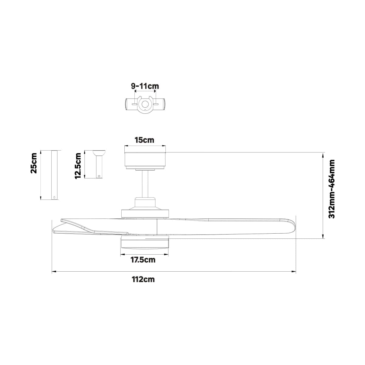 Bricocenter CHRIS D112 CM BLACK METAL AND WOOD CEILING FAN LED 19W CCT DIMMABLE 3 BLADES