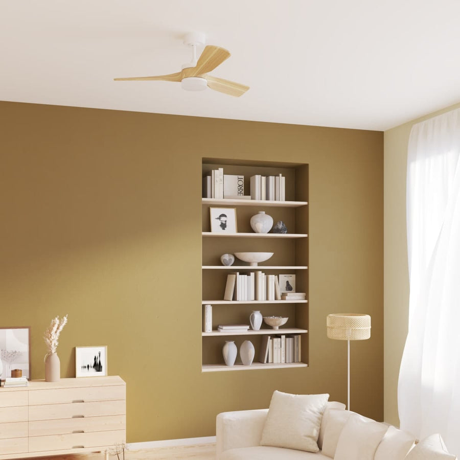 Bricocenter CHRIS CEILING FAN METAL LIGHT WOOD D112 CM LED 45W CCT DIMMABLE 3 BLADES