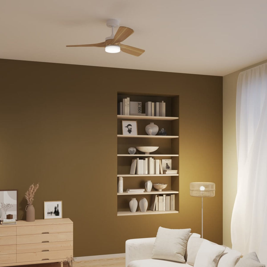 Bricocenter CHRIS CEILING FAN METAL LIGHT WOOD D112 CM LED 45W CCT DIMMABLE 3 BLADES