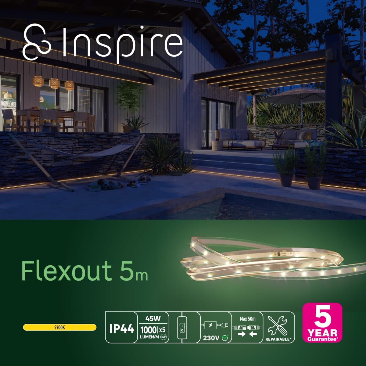 Bricocenter KIT STRISCIA LED FLEXOUT 5M 46W LUCE CALDA IP65