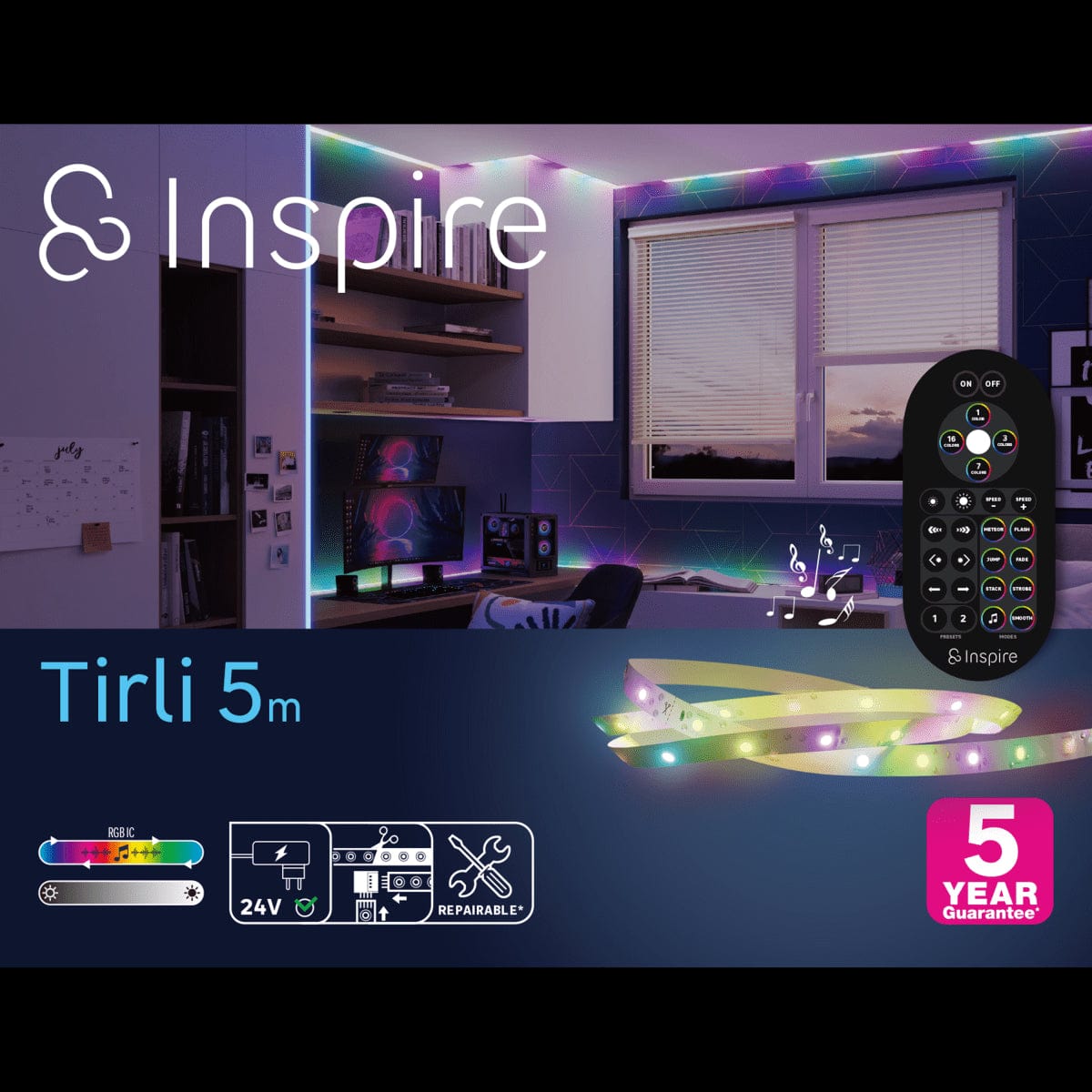Bricocenter KIT STRISCIA LED TIRLI 5MT 14.5W RGB MUSIC