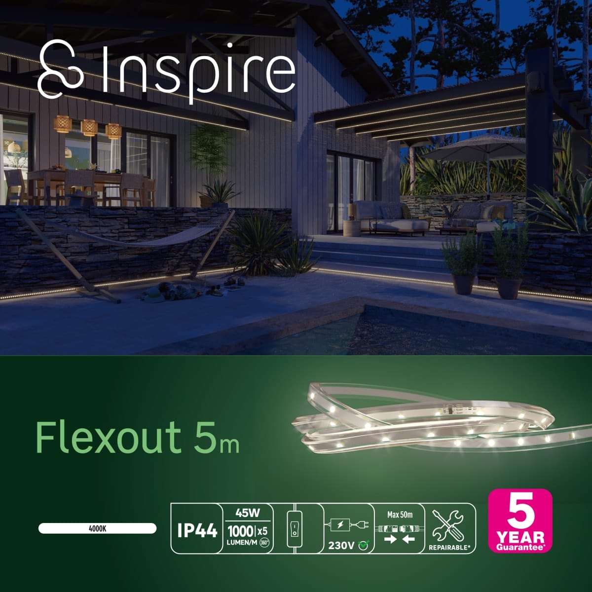 Bricocenter KIT STRISCIA LED FLEXOUT 5M 46W LUCE NATURALE IP65