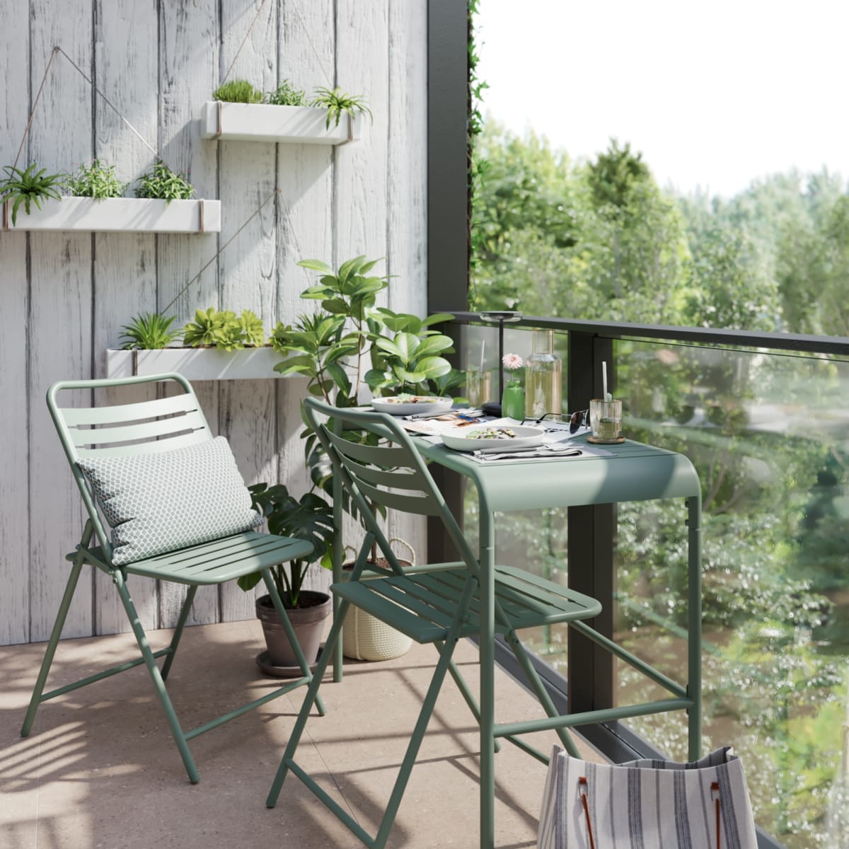 Bricocenter TAVOLO DA BALCONE CAFE II 120X45 FISSO 2-4POSTI IN ACCIAIO VERDE