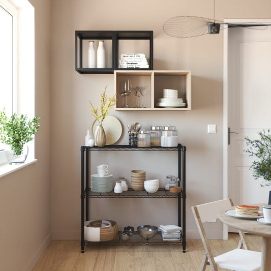 CHROME BOOKCASE IN KIT W90xD35xH90CM 3 SIDES BLACK - SPACEO