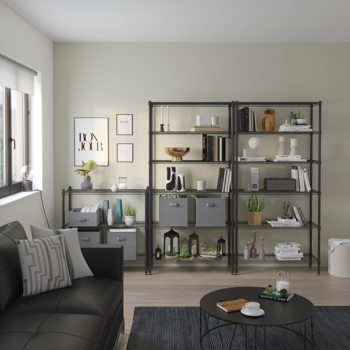 CHROME BOOKCASE IN KIT W90xD35xH90CM 3 SIDES BLACK - SPACEO