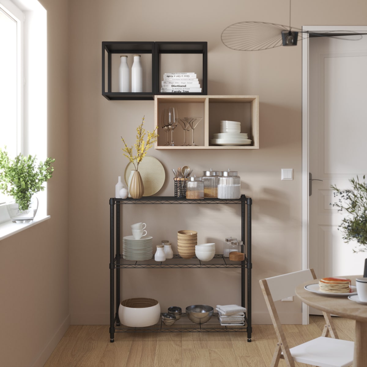 CHROME BOOKCASE IN KIT W90xD35xH90CM 3 SIDES BLACK - SPACEO